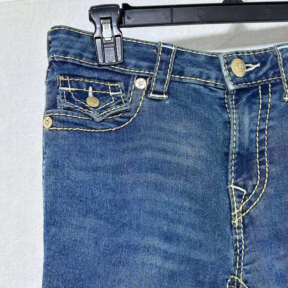 True Religion Joey Mid Rise Flare Jeans Big T Stitched Flap Pockets Size 28 - Picture 8 of 9
